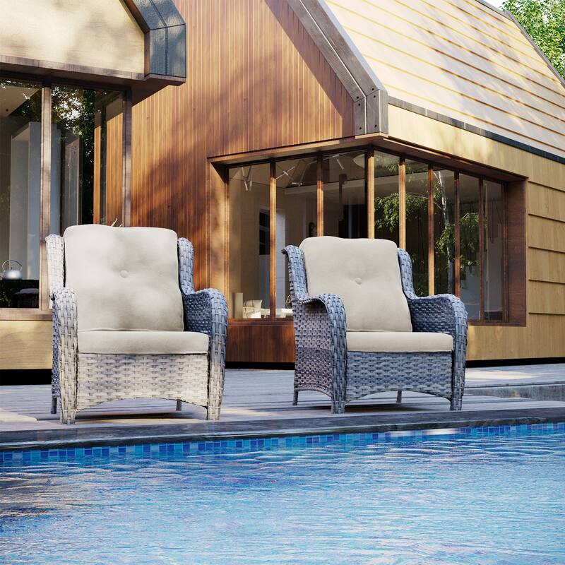 Cozywor 2-Piece Outdoor Patio Ratten Wicker Lounge Chair WIth Cushion - Beige