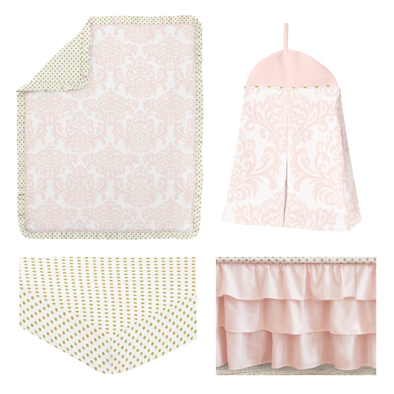 Sweet Jojo Designs Blush Pink Amelia Damask Collection 4-piece Bumperless Crib Bedding Set