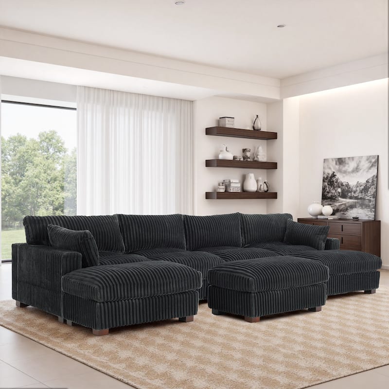 6-Piece 118.4"W Plush Oversized Modular Sectional Sofa Set - Grey - Right Facing