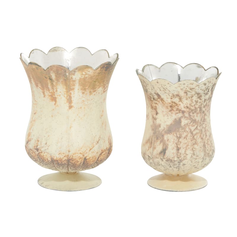 Glass Hurricane Lamp - Set of 2 Brown - Roche River Decor - 6"W x 6"L x 9"H