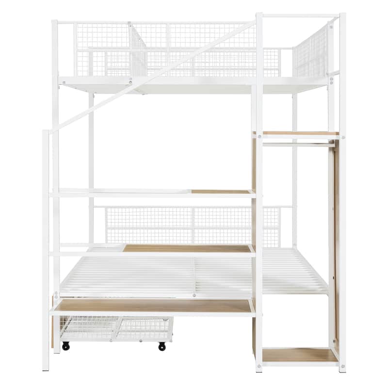 White Twin over Full Metal Bunk Bed with Storage Ladder