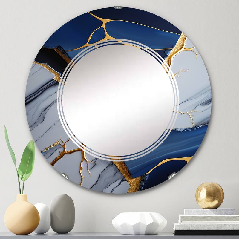 Designart 'Abstract Geode Blue I' Printed Abstract Marble Wall Mirror - 24in.x24in.