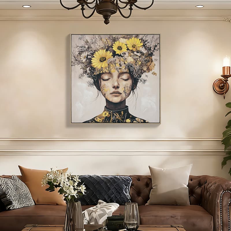 Beauty Posters Beauty lady Wall Art Gold and White Floral Canvas Artwork for Living Room Modern Photo Prints for Home