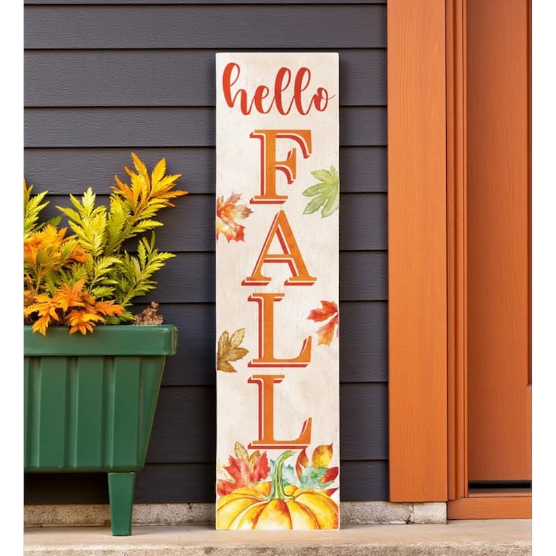 HomeRoots 36" Orange Solid Wood Hello Fall Porch Sign - Orange - Wood