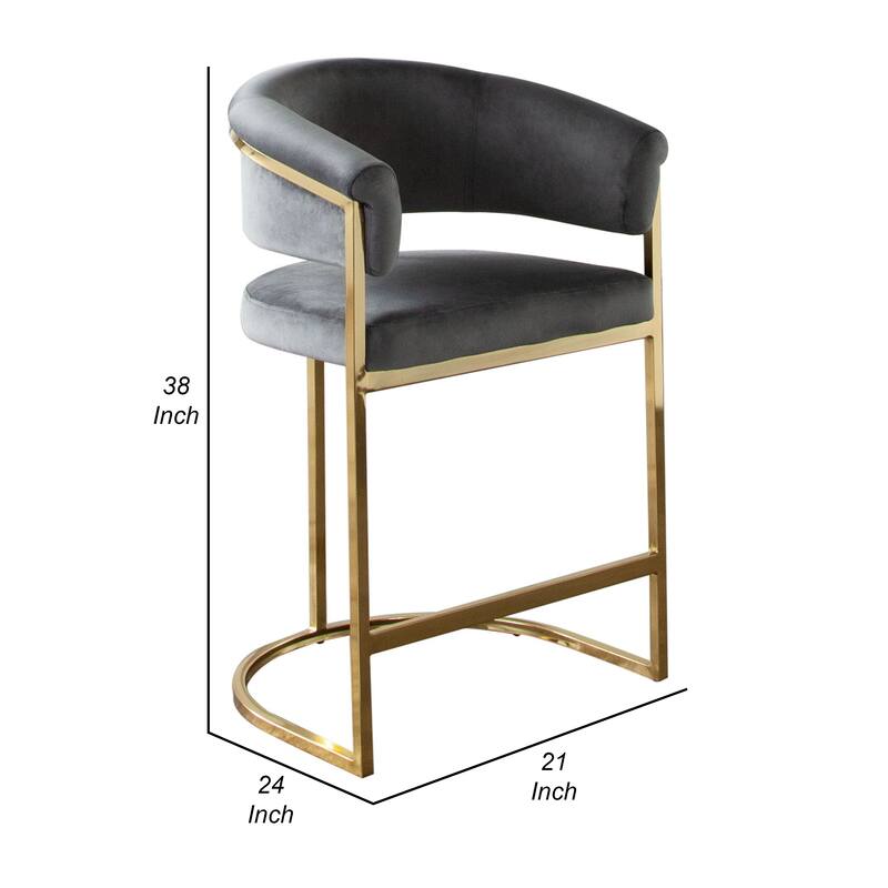 Dely Counter Height Chair, Gray Velvet with Gold Metal Sled Frame