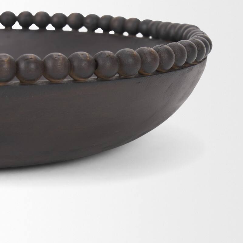 Wendell Dark Brown Wood w/ Wood Beads Round Bowls - 12.0L x 3.3W x 12.0H