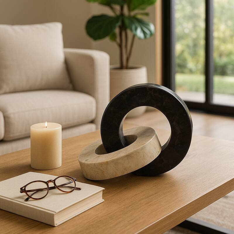 Stone Marble Decorative Object Modern Ring Design for Home - 7" Ivory - 10" x 7" x 7"