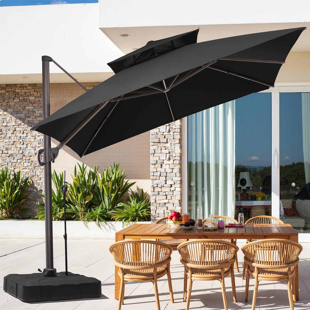 11 FT Outdoor Square Patio Offset Cantilever Umbrella with Base
