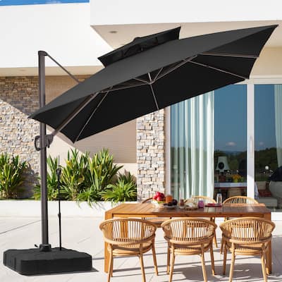 11 FT Outdoor Square Patio Offset Cantilever Umbrella with Base