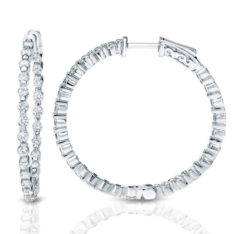 Auriya 14k Gold 10 carat TW Shared Prong Large Diamond Hoop Earrings - 1.88-inch (J-K, I1-I2)