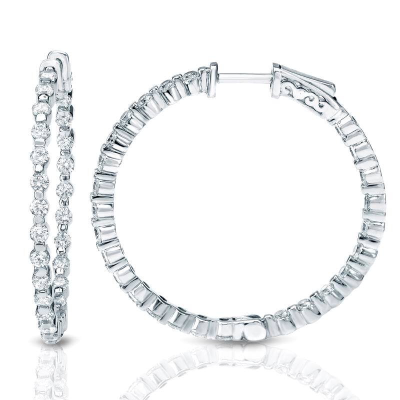 Auriya 14k Gold 4 carat TW Shared Prong Medium Diamond Hoop Earrings - 1.29-inch (J-K, I1-I2)