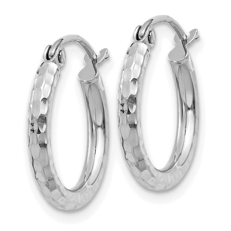 Curata 14k White Gold Rhodium-plated Diamond-cut 2x15mm Round Hoop Earrings