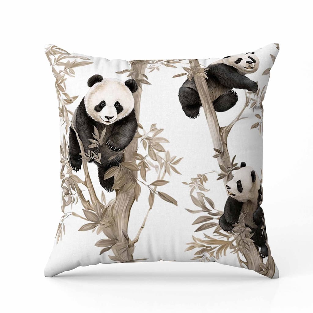 Climbing Panda Faux Suede Reversible Throw Pillow Beige and Black