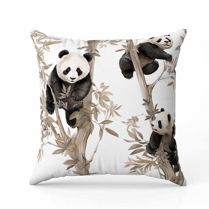 Climbing Panda Indoor/Outdoor Reversible Throw Pillow Beige and Black