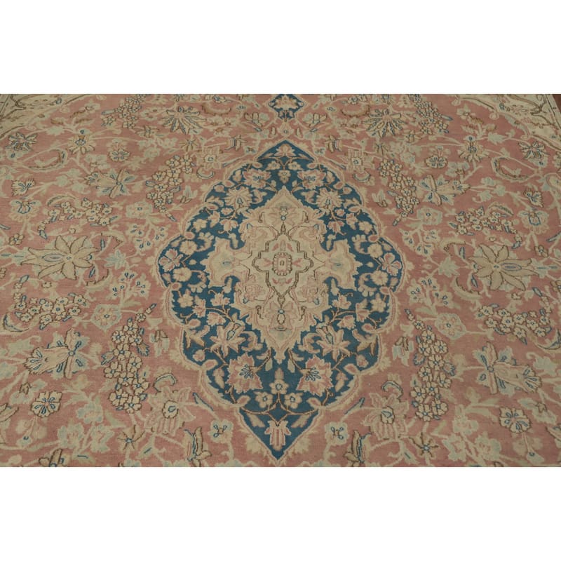 Hand Knotted Oriental 100% Wool Carpet Traditional Floral Pink Kerman Area Rug - 9' 0'' X 5' 6''
