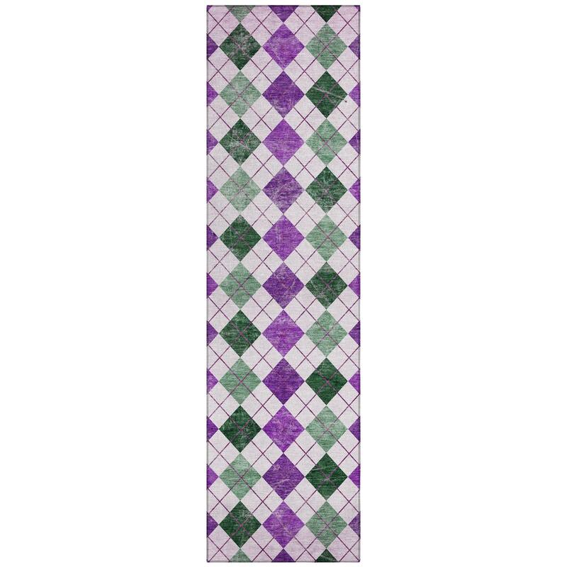 Machine Washable Indoor/ Outdoor Modern Argyle Chantille Rug