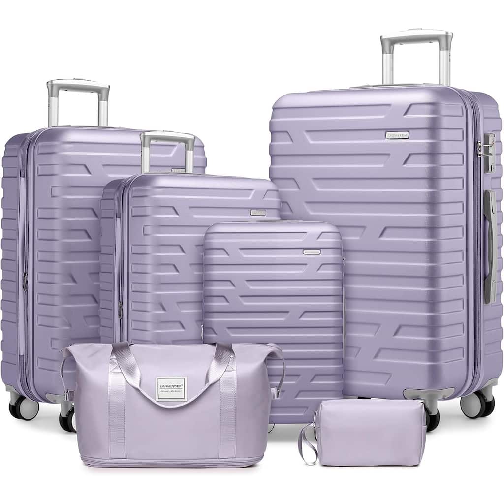 6-Piece Modern Hardshell Expandable Luggage with Travel Bag, Spinner Wheels and TSA Lock, for Boarding Travel, Lavender