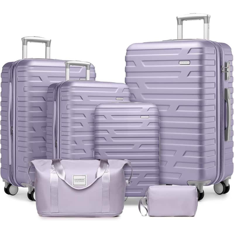 6-Piece Modern Hardshell Expandable Luggage with Travel Bag, Spinner Wheels and TSA Lock, for Boarding Travel, Lavender - Purple