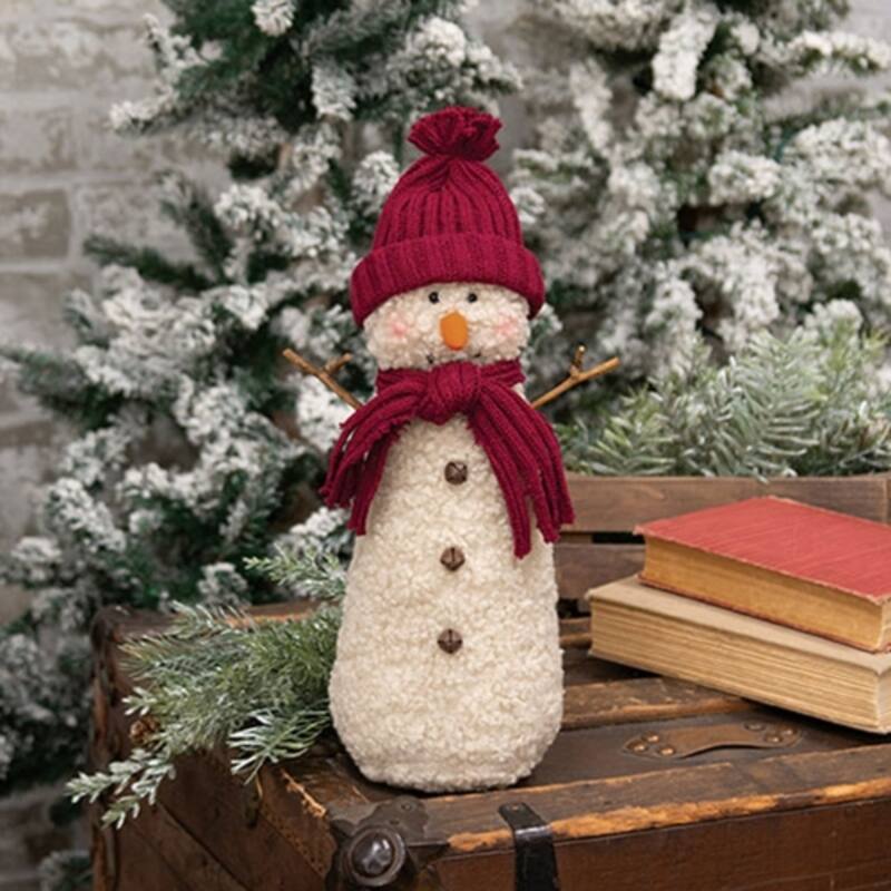 Stuffed Standing Jingle Bell Snowman w/Burgundy Hat & Scarf - 14"H - Multi