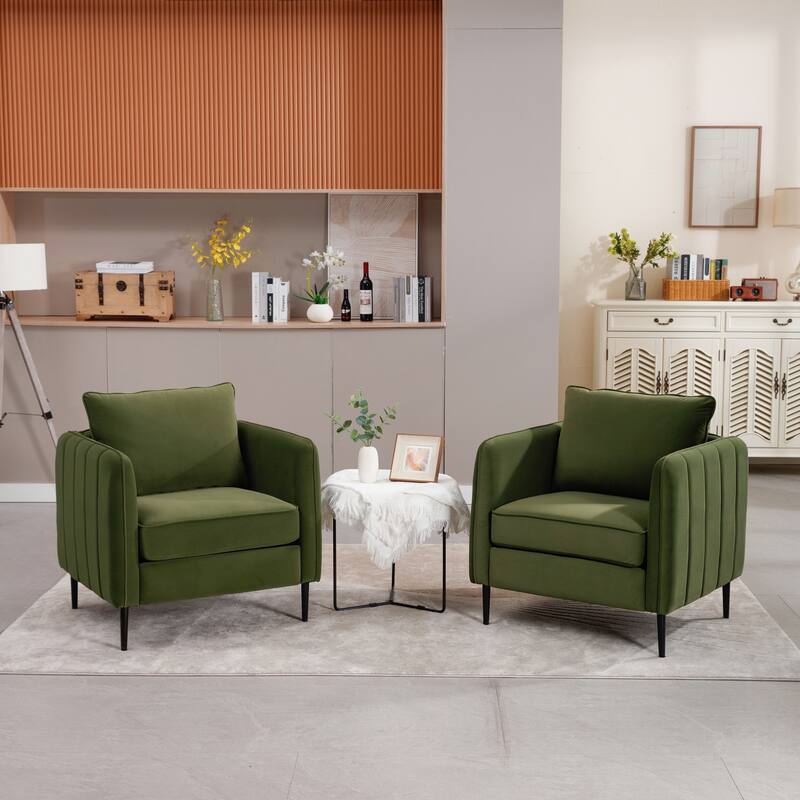 Mid-Century Modern Armchair with 1 Pillow and Metal Legs for Bedroom