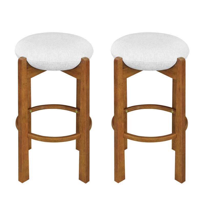 Roomfitters Tara Indoor Wooden Barstools with Ivory Upholstery, Light Walnut Finish - Set of 2