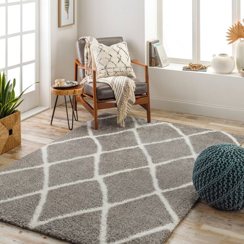 Livabliss Cloudy Transitional Trellis Plush Area Rug - 5' 3" x 7' - Grey/Cream - Rectangle
