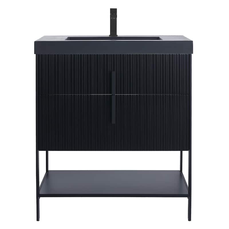 Fine Fixtures Serenity Modern Bathroom Vanity with Black Gel Acrylic Top