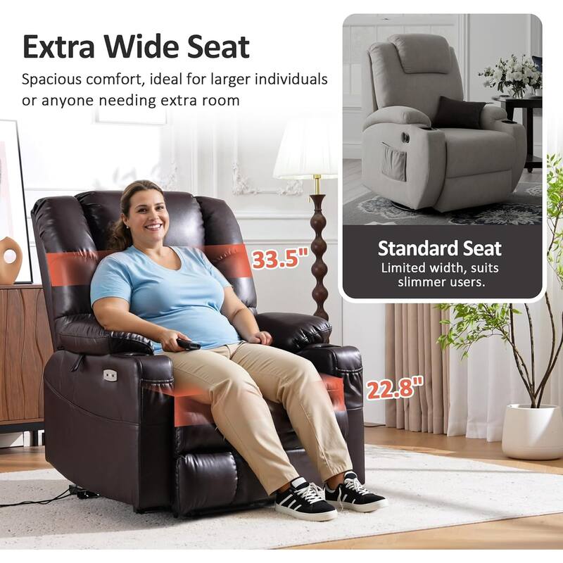 MCombo Large-Wide Dual Motor Power Lift Recliner with Massage and Dual Heating for Big and Tall Elderly, Faux Leather R7635