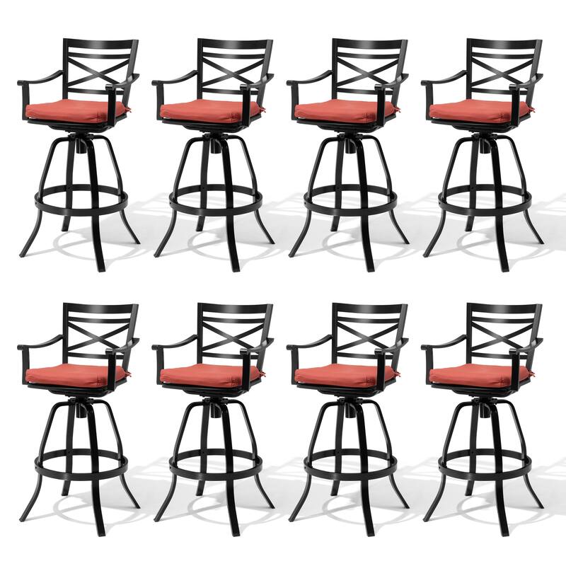 Pellebant Patio Outdoor Aluminum Swivel Bar Stools with Sunbrella Cushion - 21.7 in W x 16.5 in D x 46 in H - Red-8PC