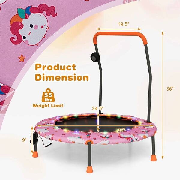 Gymax 36'' Mini Toddler Trampoline w/ LED Bluetooth Speaker Detachable