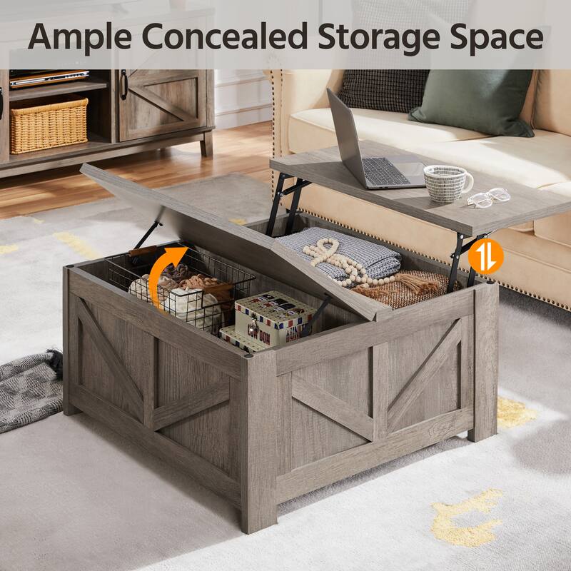 Yaheetech Square Lift-Top Coffee Table with Hidden Compartments for Living Room