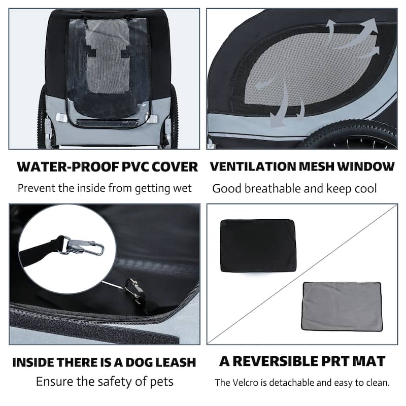 100LB Large Dog Bike Trailer - Folding Pet Carrier with Fat 20" Wheels, Extra Mat, All-Terrain Steel Frame