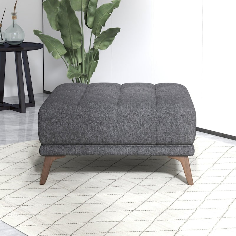 GDFStudio - Addison Modern 37" Square Tufted Linen Upholstered Ottoman - Dark Gray