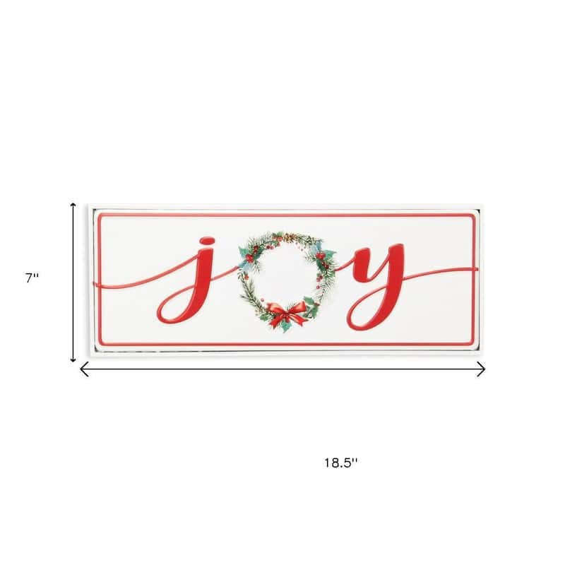 HomeRoots 7" X 19" White and Red Christmas Joy Metal Wall Decor