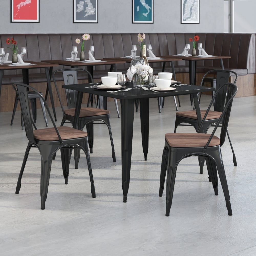 Wood Seat/ Galvanized Steel Stackable Chair (Set of 4) - 18"W x 20"D x 33"H