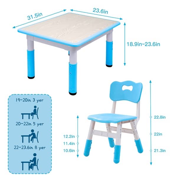 dimension image slide 2 of 3, YUKOOL Kids Study Table and Chairs Set - Adjustable Height and Stylish Design