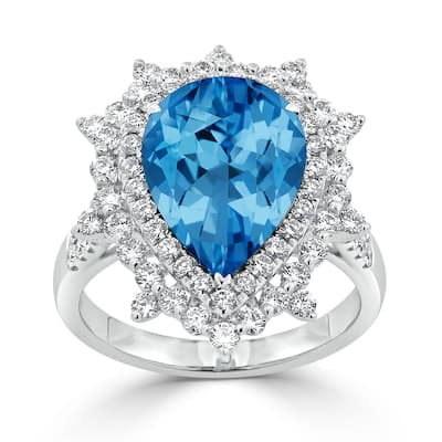 Auriya 5 5/8ct Pear-cut Blue Topaz and Halo Diamond Ring 1 1/4ctw 18K Gold