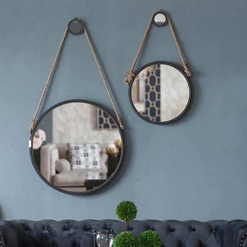 HomeRoots Black and Silver Round Accent Metal Mirror - 19.5
