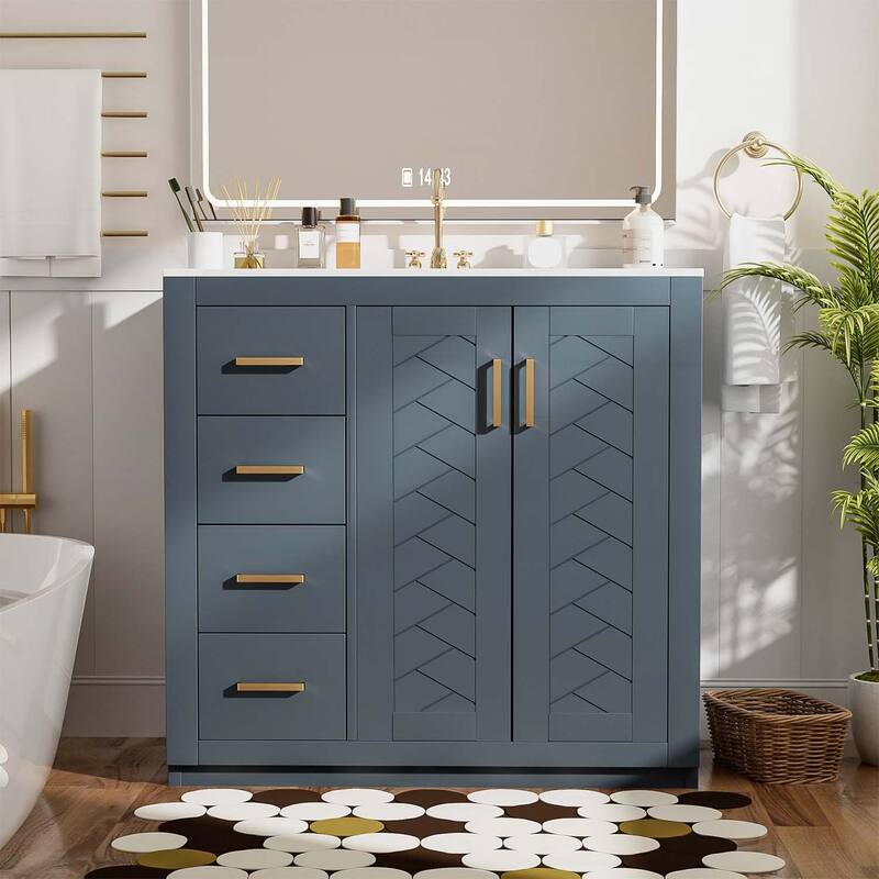 Wood Frame Bathroom Storage Cabinet with Ceramic Sink Combo