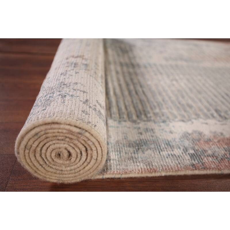 Striped Abstract Indian Runner Rug Hand-Knotted Wool Carpet - 2'7"x 9'7"
