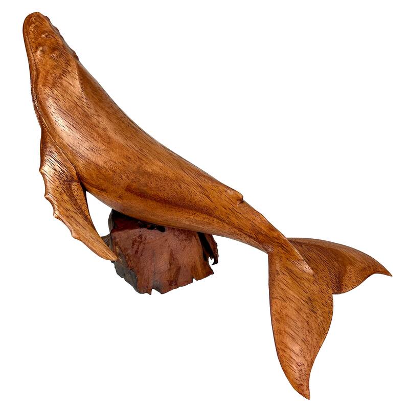 Hand Carved 11.75" Humpback Whale Wood Sculpture Nautical Decor On - 5.75 X 11 X 4 inches