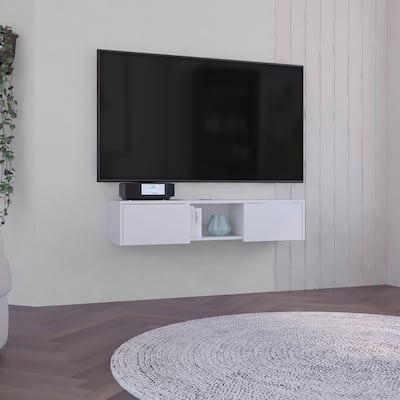 Floating TV Stand with Side Doors and Central Media Shelf