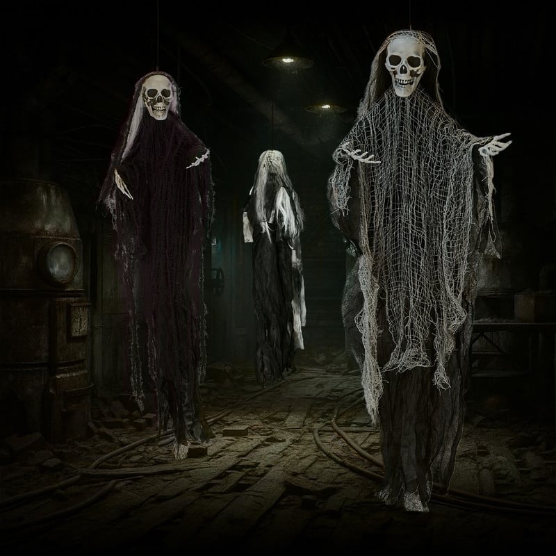 3 Pack Hanging Halloween Skeleton Ghosts Decorations, Grim Reapers for Best Halloween Outdoor Decorations