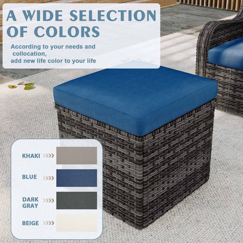 Outdoor Patio PE Wicker Ottoman with Cushion