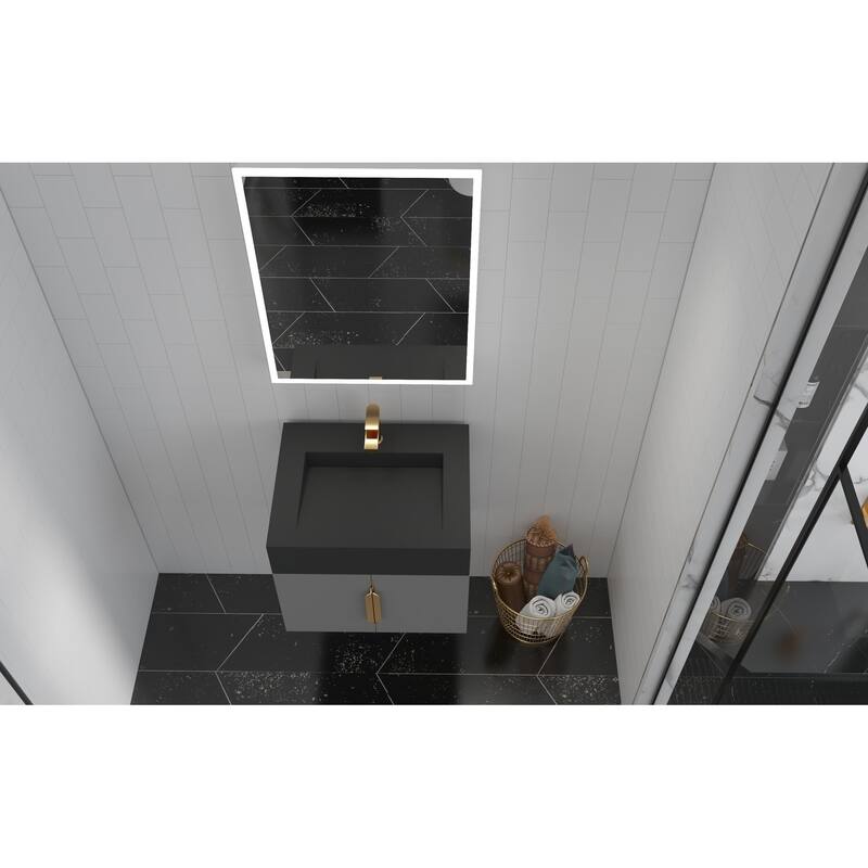 Nile 24-Inch Wall Mounted Bathroom Vanity Set w/ Black Top