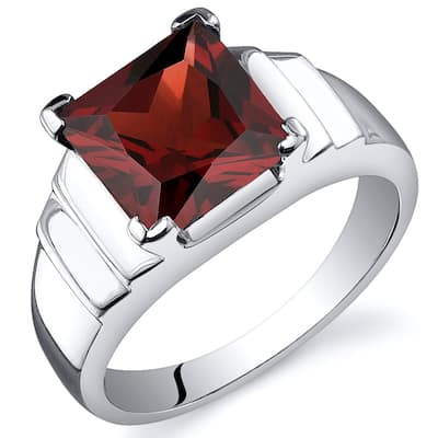 Sterling Silver 3 ct Garnet Solitaire Ring