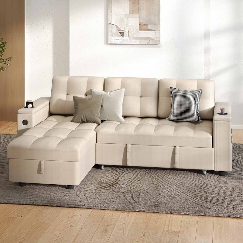 Moasis 2-in-1 Convertible Sleeper Linen Sofa Bed Folding Futon Couch with Pullout Bed Multifunctional Sofa