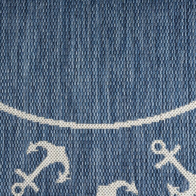 Sevita Tides Nautical Anchor Border Navy/White Performance Indoor/Outdoor Area Rug