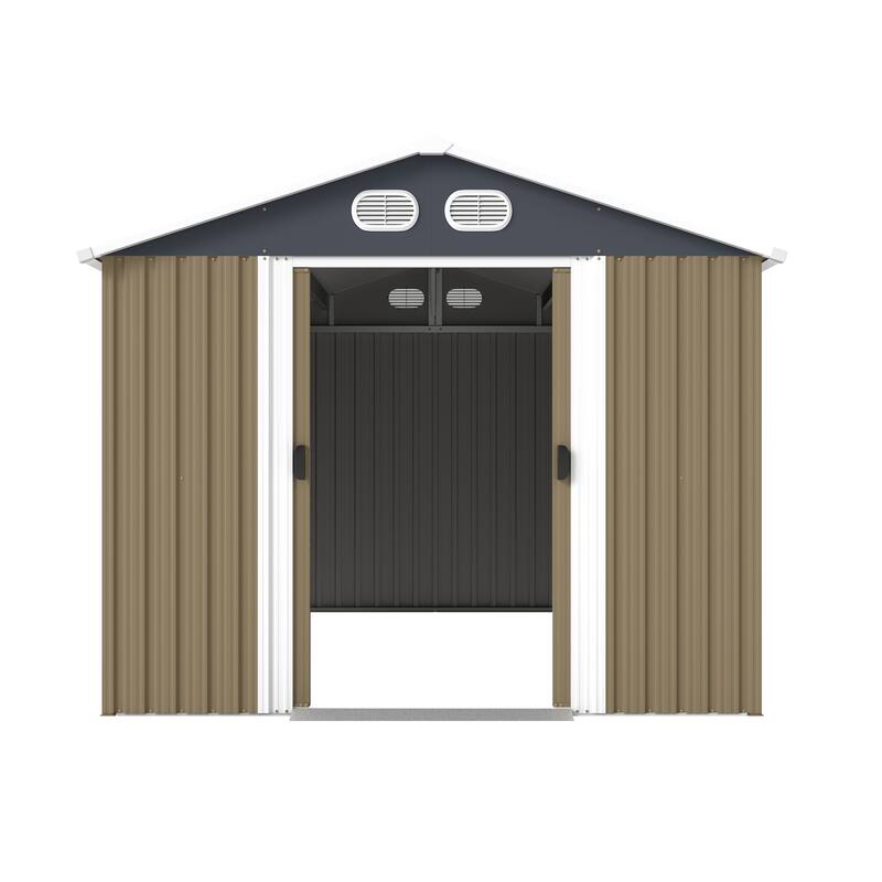 8x12 FT Outdoor Metal Storage Shed, Large Storage Sheds with Sturdy Frame Structure, Metal Garden Tool Shed with Lockable Door