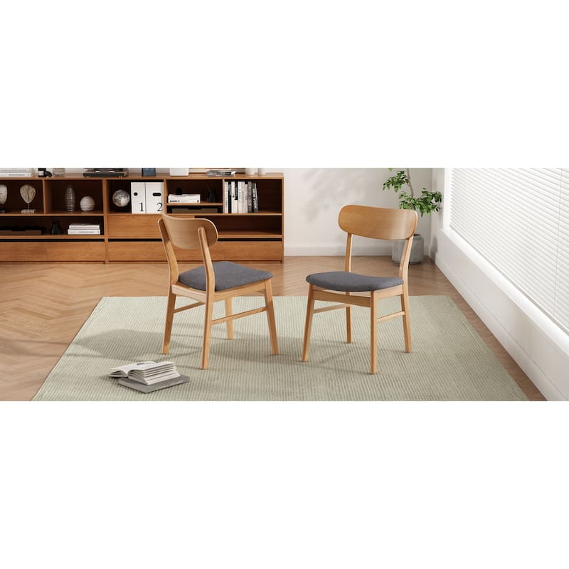 Roomfitters Set of 2 Modern Dining Chairs with Padded Fabric Seats and Solid Rubberwood Legs
